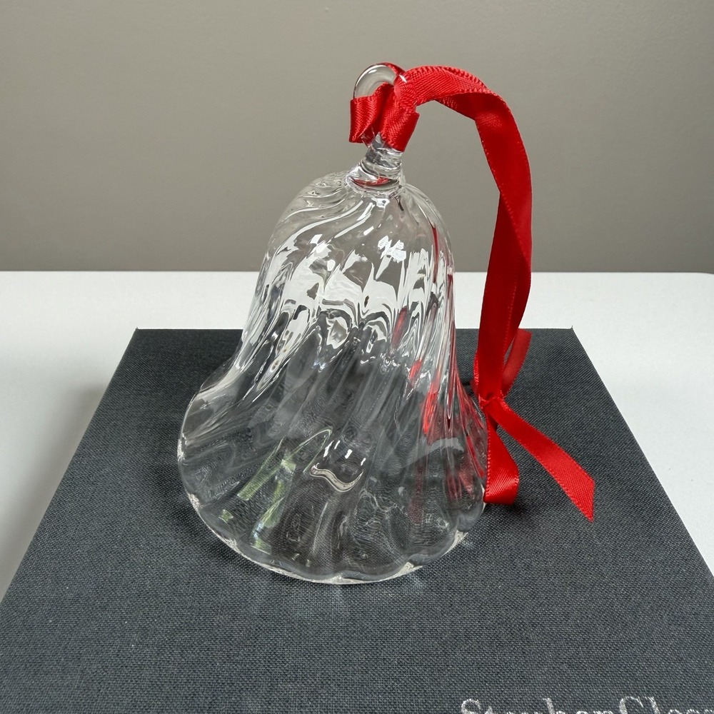 Steuben Glass Crystal Bell Ornament Swirl Design Original Box Pouch Ribbon